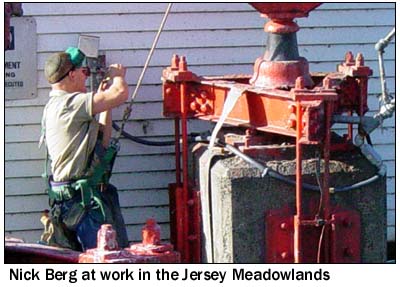 Nick Berg at work on a tower site in the Jersey Meadowlands